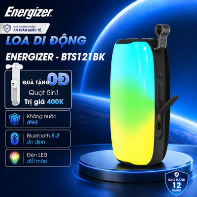 Loa Bluetooth Kiêm Sạc Dự Phòng Energizer BTS121, Chống Nước IP65, Đèn LED,  Bluetooth 5.2, Hàng Chính Hãng 1 Năm