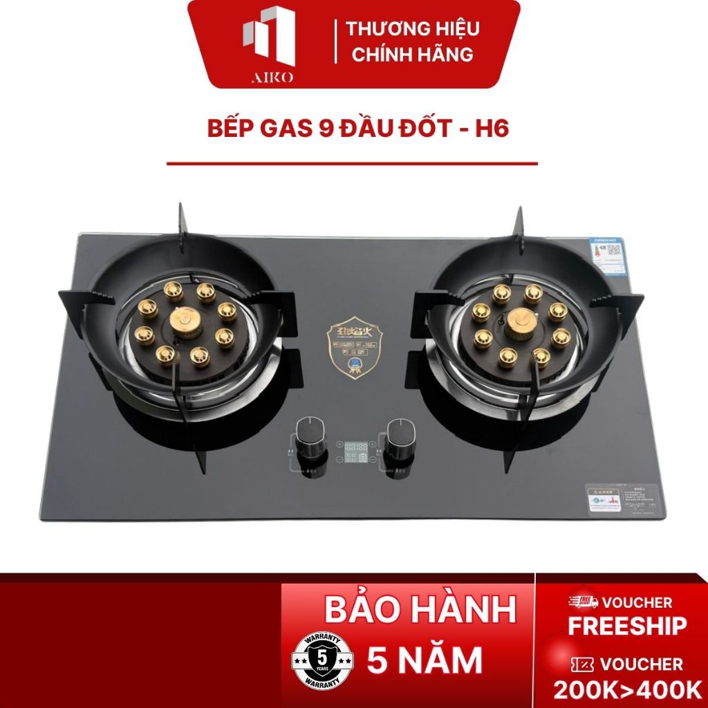 Bếp Gas Âm GZ499 Trắng/Đen – 9 Đầu Đốt Đồng, 2 Vùng Nấu, Tích Hợp Cảm Biến Ngắt Gas & Hẹn Giờ – Khóa