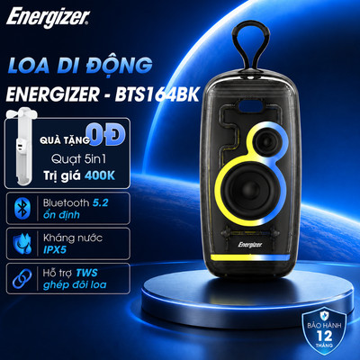 Loa Bluetooth Kiêm Sạc Dự Phòng Energizer 16W, Chống Nước IPX5, Hỗ Trợ TWS, Hàng Chính Hãng, Bảo Hành 1 Năm