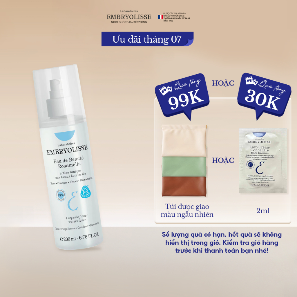 Xịt Dưỡng Cấp Ẩm Sâu Embryolisse Eau De Beaute Rosamelis 200ml | BigBuy360 - bigbuy360.vn