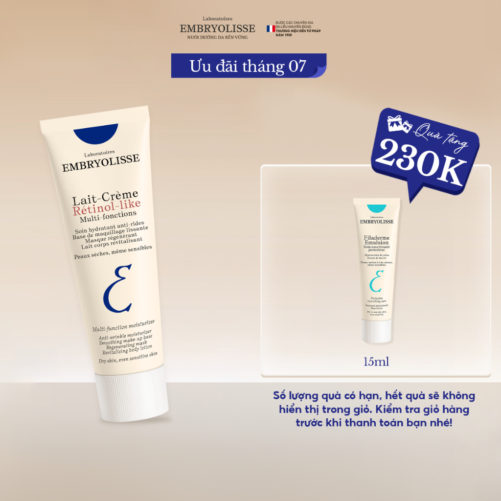 Kem Dưỡng Hỗ Trợ Cải Thiện Nền Da, Sáng Mịn Lait Crème Retinol Like Embryolisse 15 - 75ml