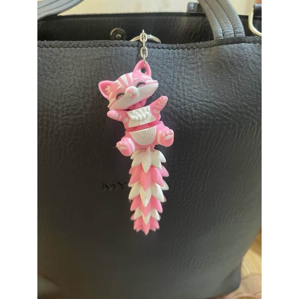 Móc Khóa Cáo Hông Đuôi Cử Động In 3D - Foxie Hồng Pastel Siêu Cute