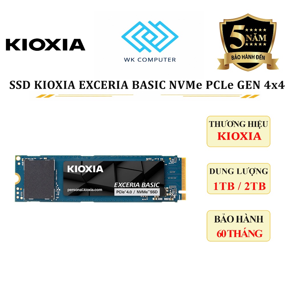 (FULL VAT) Ổ Cứng SSD Kioxia Exceria Basic 1TB / 2TB | NVMe PCIe Gen 4×4 | Mới, Bảo Hành 60 Tháng