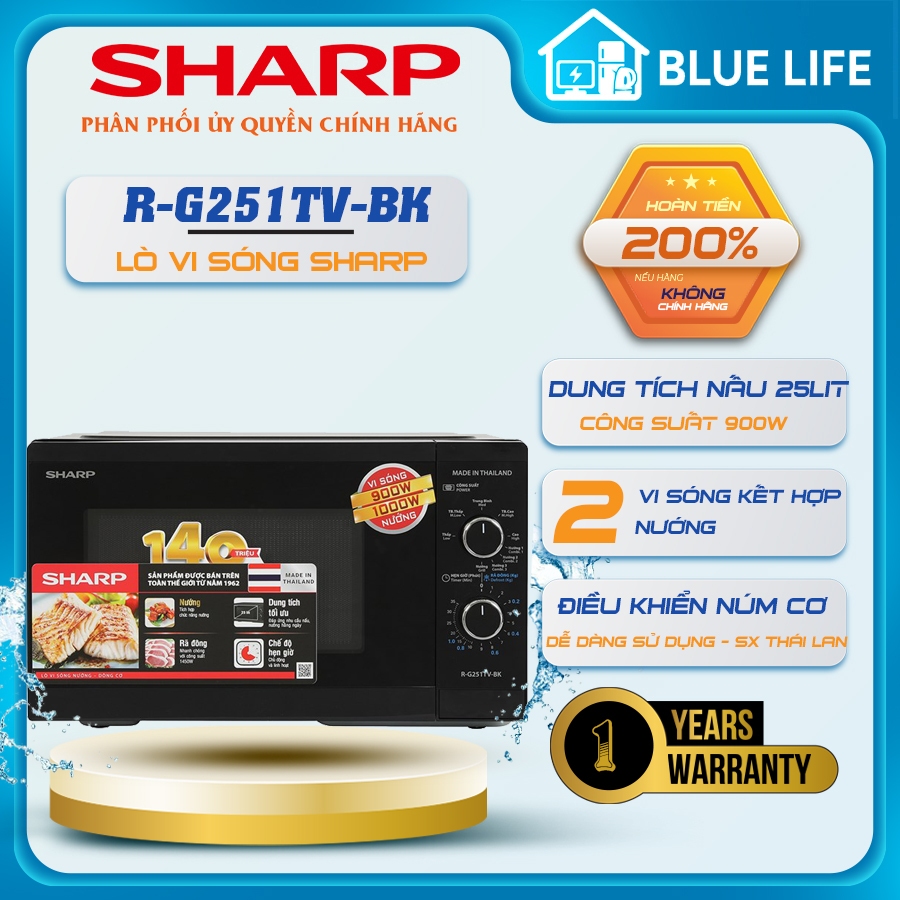 Lò Vi Sóng Sharp R-G251TV-BK 25 Lít Có Nướng | 900W Vi Sóng, 1000W Nướng | Điều Khiển Cơ Dễ Dùng