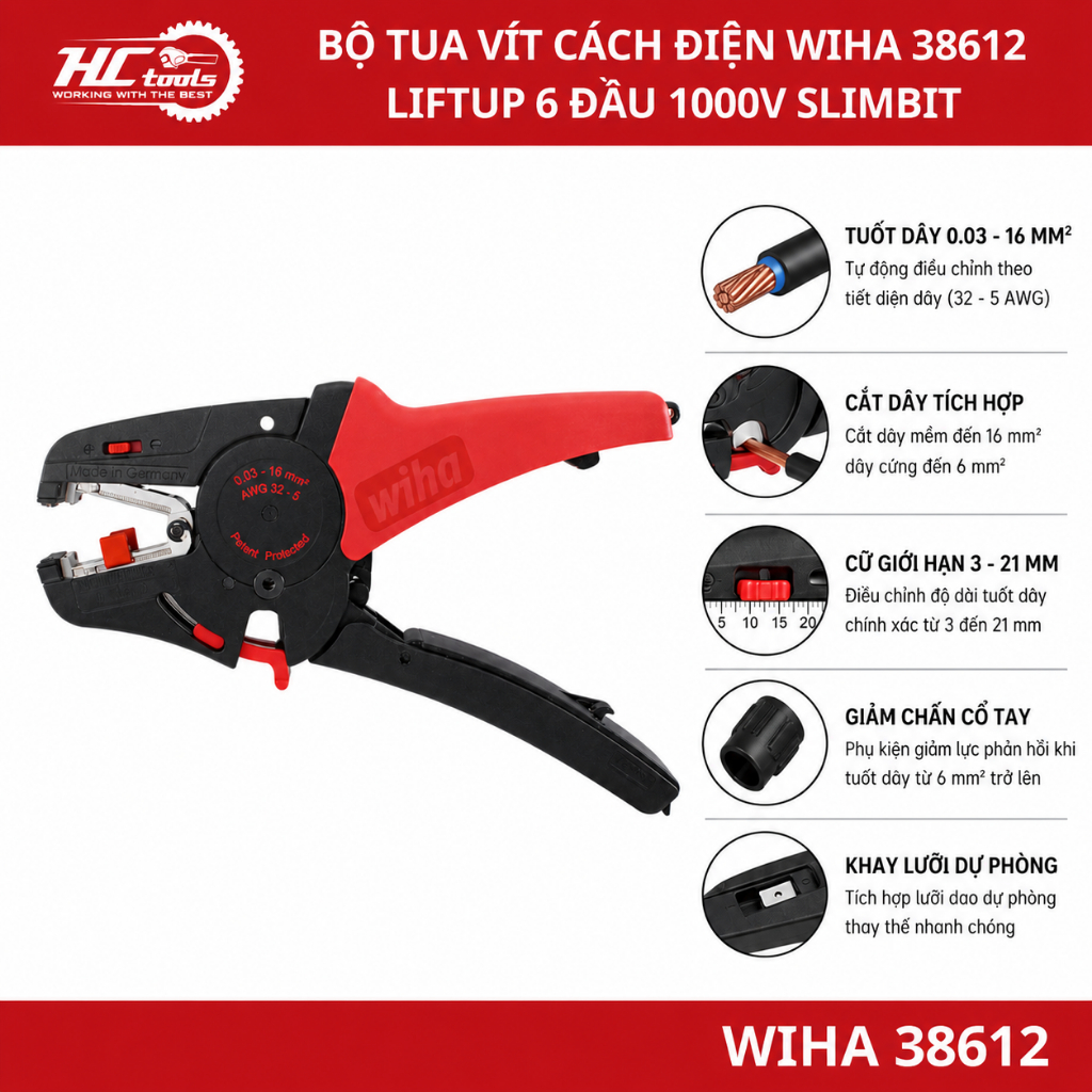 Kìm tuốt dây tự động WIHA 42062 (0.03 - 16 mm²) - HCTools
