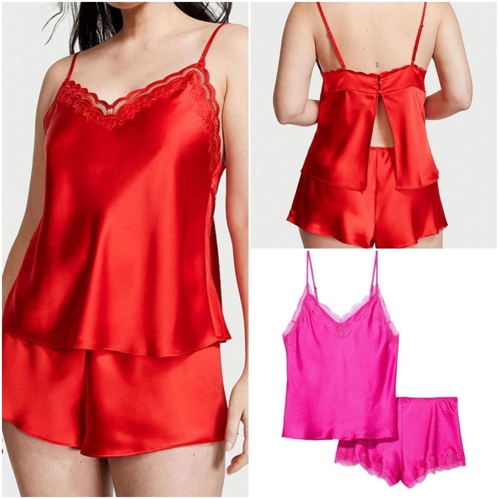 Victoria's Secret pijama, đồ ngủ set ngắn size XS, hồng & đỏ auth chính hãng