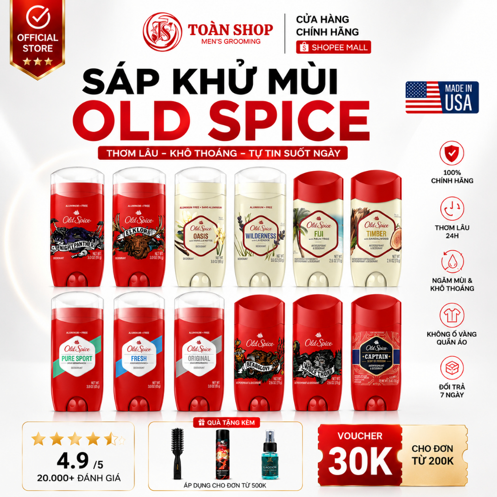 OLD SPICE | Lăn Sáp Khử Mùi Old Spice Bearglove, Wolfthorn, Timber, Fiji, Sport, Fresh Nhập Khẩu | 2
