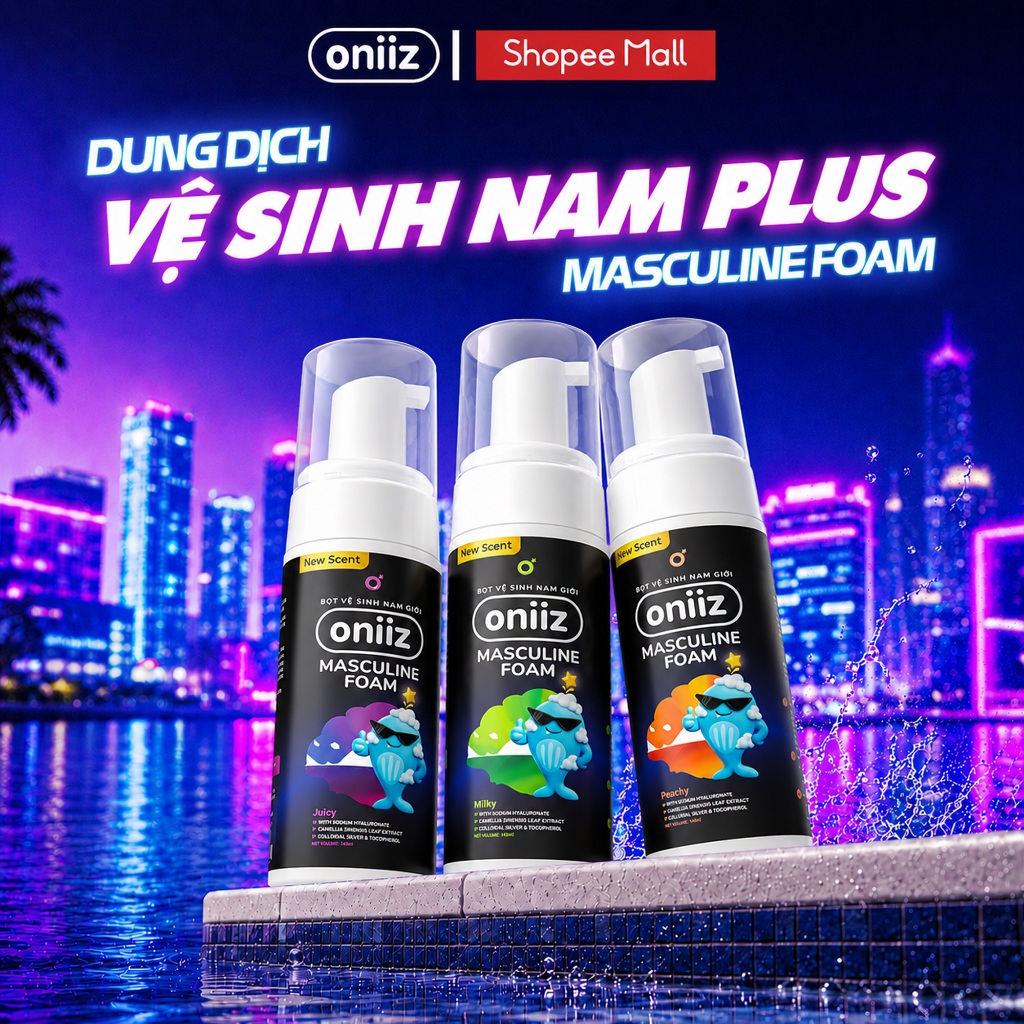 Dung dịch vệ sinh nam Masculine Foam Oniiz Plus, Bọt vệ sinh sạch sâu dưỡng ẩm, hương Cocktail 145ml