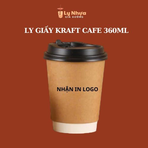 Combo 50 Ly Giấy Kraft 12oz 360ml Uống Cafe Trọn Bộ Ly Cafe Giấy Mang Đi