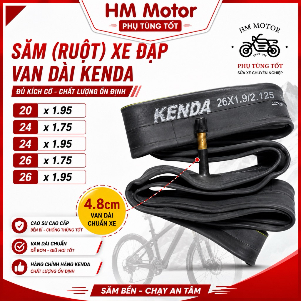 Săm (ruột) xe đạp van dài Kenda 26x1.95; 26x1.75; 24x1.95; 24x1.75 20x1.95