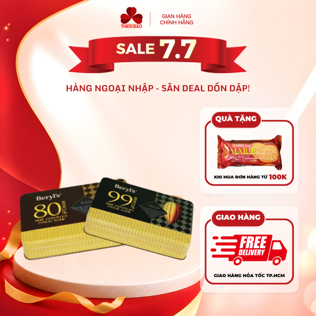 Socola đắng Beryl's cacao dark chocolate 99% 80% cacao - hộp thiếc 108g nhập khẩu Malaysia - Thiên B