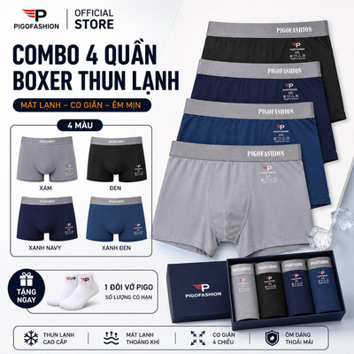 Combo 4 quần lót boxer nam thun lạnh thoáng mát chất coolmax QLBX03 PigoFashion