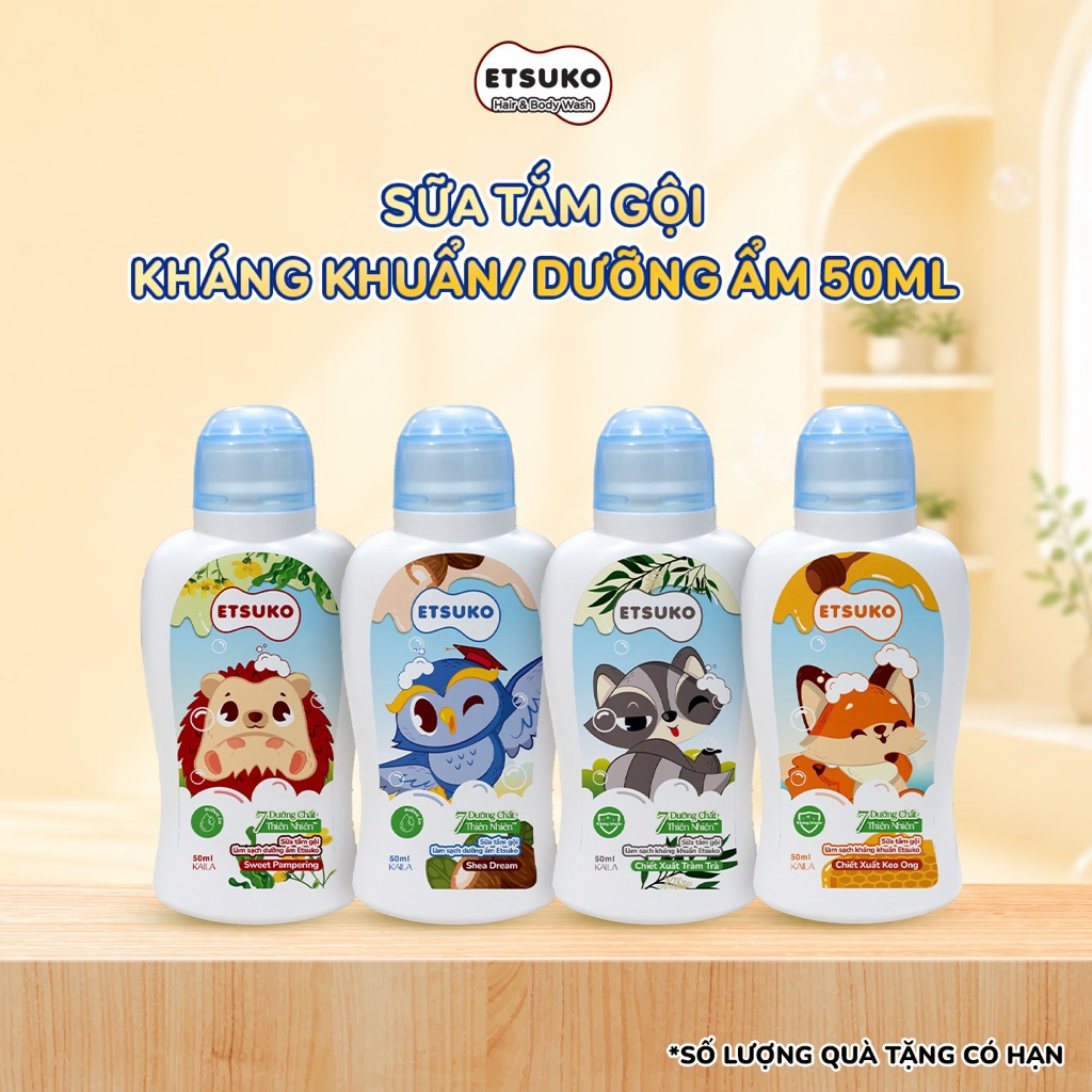 Sữa Tắm Gội Cho Bé ETSUKO 50ml Dưỡng Ẩm & Kháng Khuẩn.