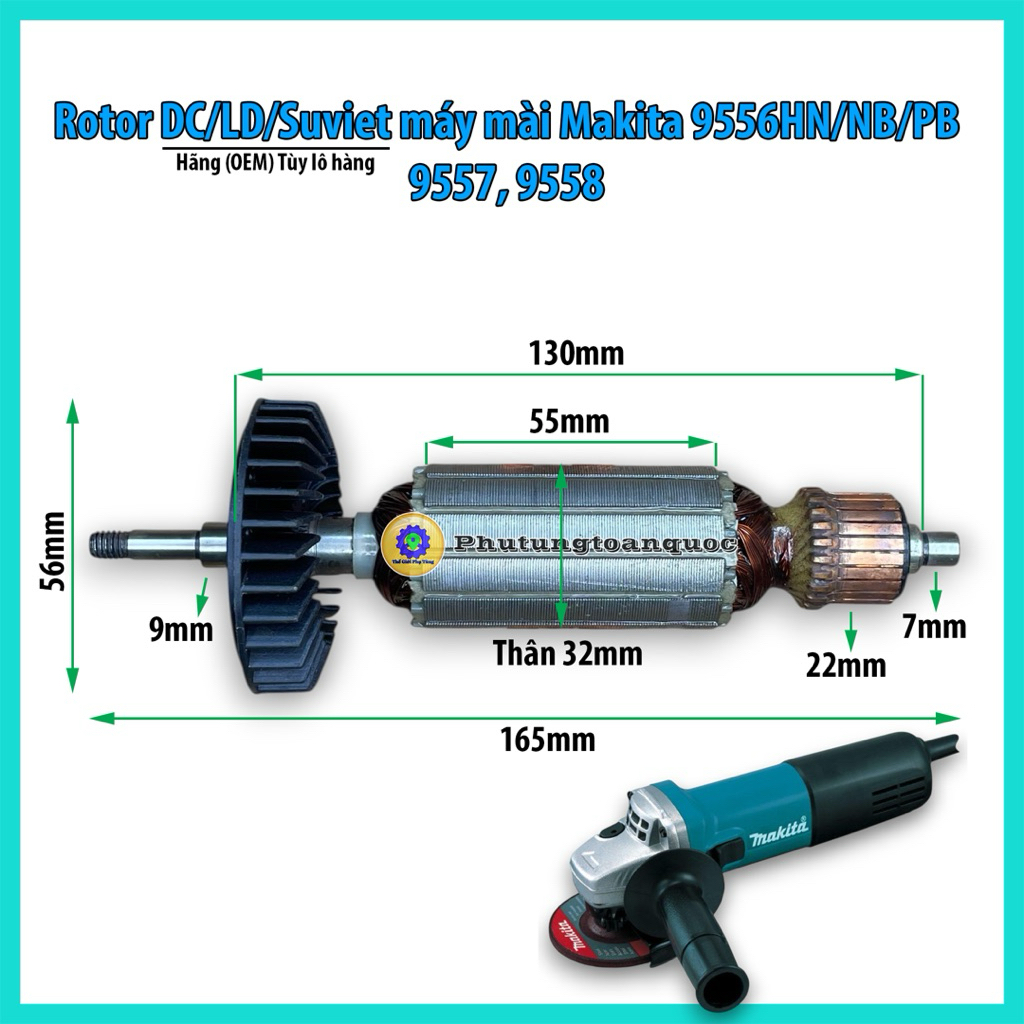 Rotor Cho Máy Mài Góc Makita 9556, 9556NB, 9556HN, 9557 Và 9558 Dùng Chung (Hãng OEM)