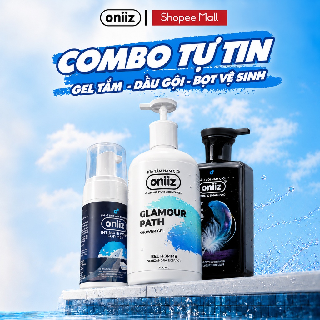 Combo Tự Tin - Bọt vệ sinh nam giới Oniiz, Sữa tắm hương nước hoa, Dầu gội nam tính mới ZeroG