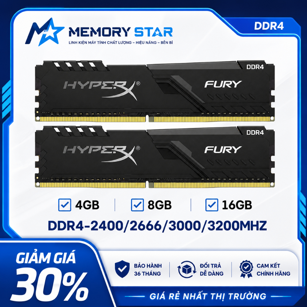 [Chính Hãng] - RAM PC 4GB/8GB/16GB DDR4 bus 2400/2666/3200Hz Kingston HyperX - Hàng mới chính hãng - BH 36 tháng