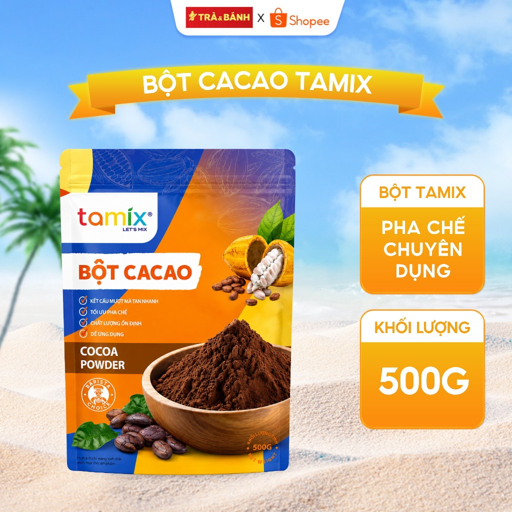 Bột cacao TAMIX túi 500g pha cacao sữa đá, cacao nóng, làm bánh đậm đắng