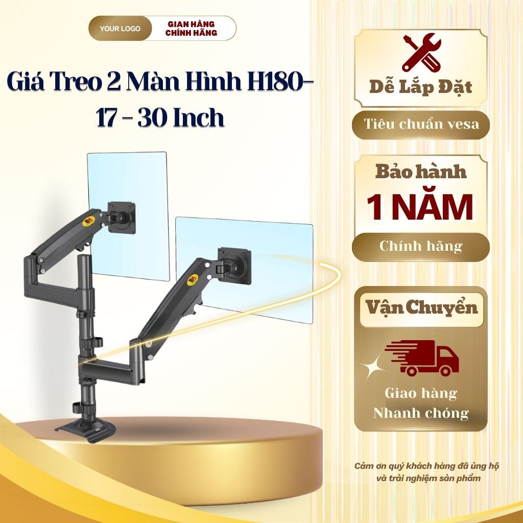 NB H180 Gía Treo 2 Màn Hình Máy Tính 17 - 30 Inch - Tay Treo Màn Hình Kép Xếp Màn Trên Dưới