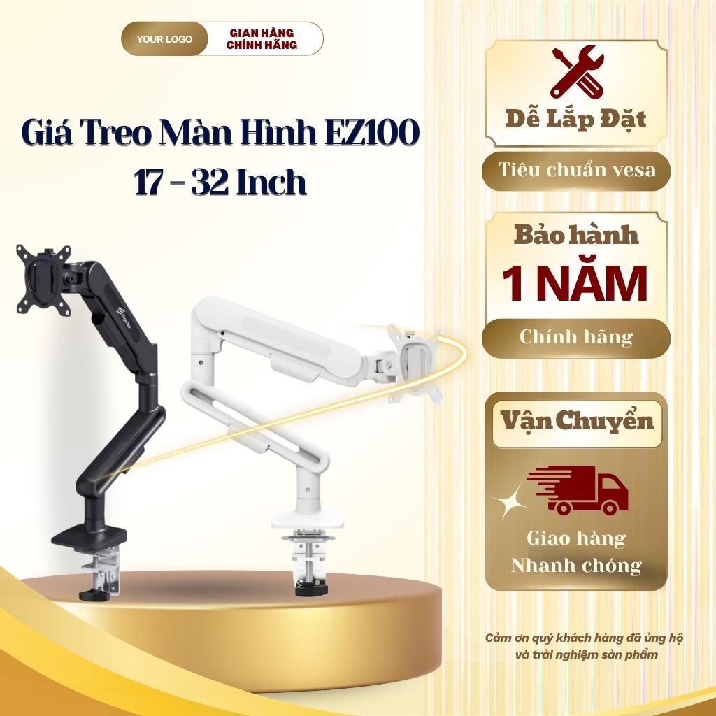 Giá Treo Màn Hình EZ100 (Trắng/Đen) - Tay Đỡ Màn Hình 17-32 Inch - Bản Nâng Cấp Chịu Lực 9kg
