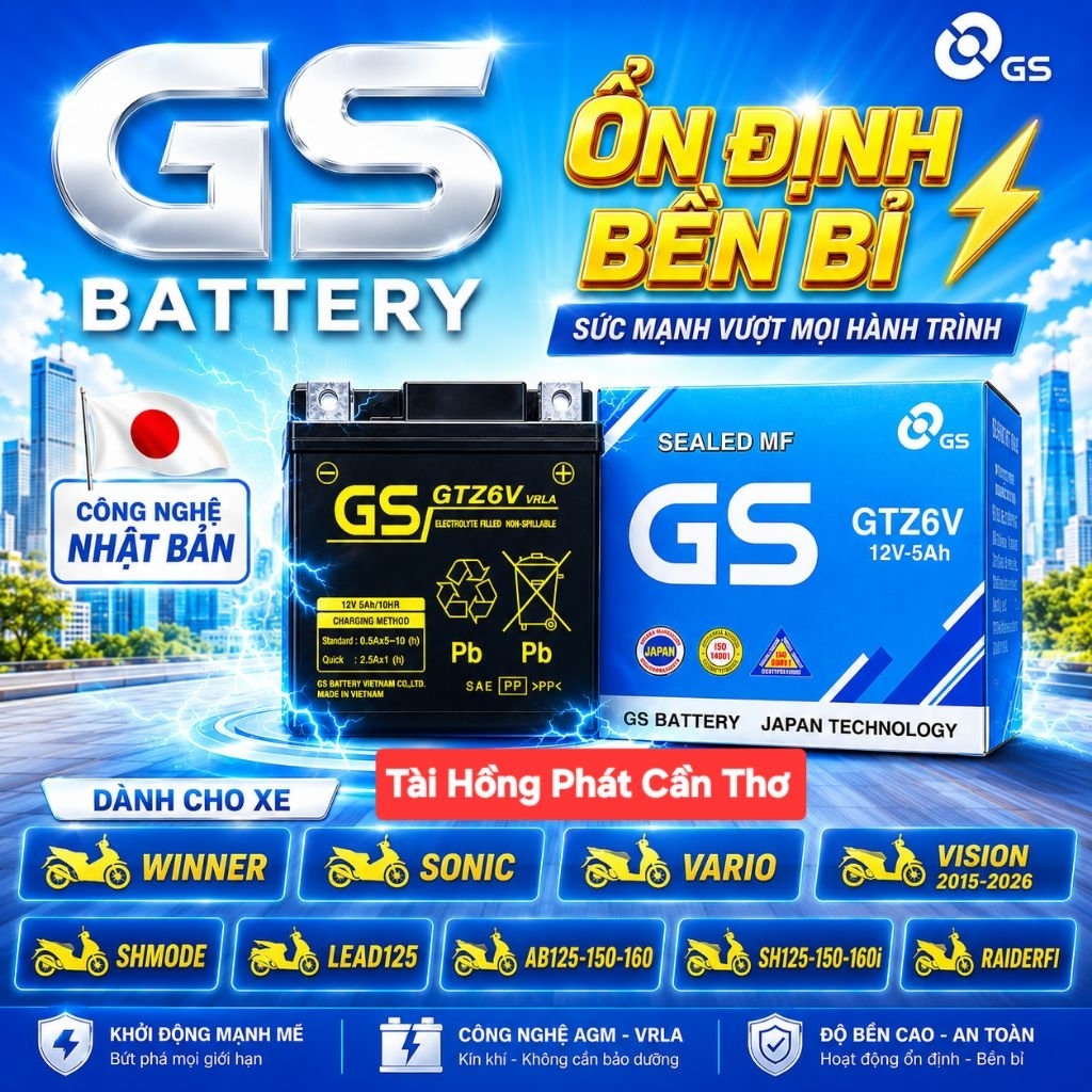 Ắc Quy Xe Máy GS GTZ6V 12V-5AH  Vario, SHVN ,Winner Sonic Raider, Lead125 , đọc thêm phần mô tả