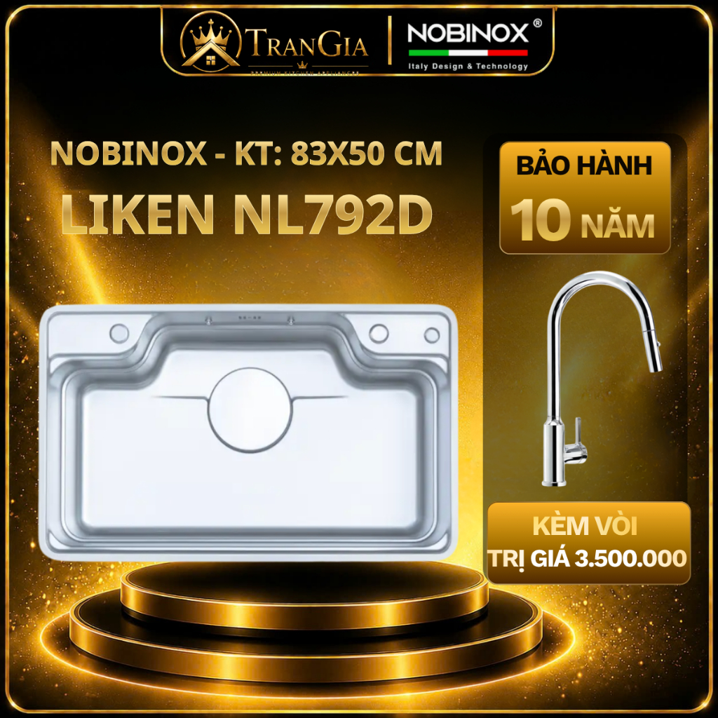 CHẬU RỬA BÁT NOBINOX LIKEN NL792D | CHẬU RỬA 1 HỐ | HÀNG CHÍNH HÃNG