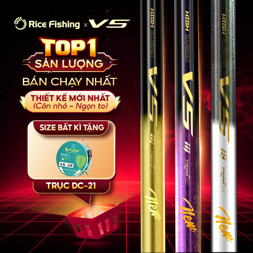 Cần câu đài V5 Thế hệ 3 Rice Fishing carbon 30T & 40T phiên bản 2025