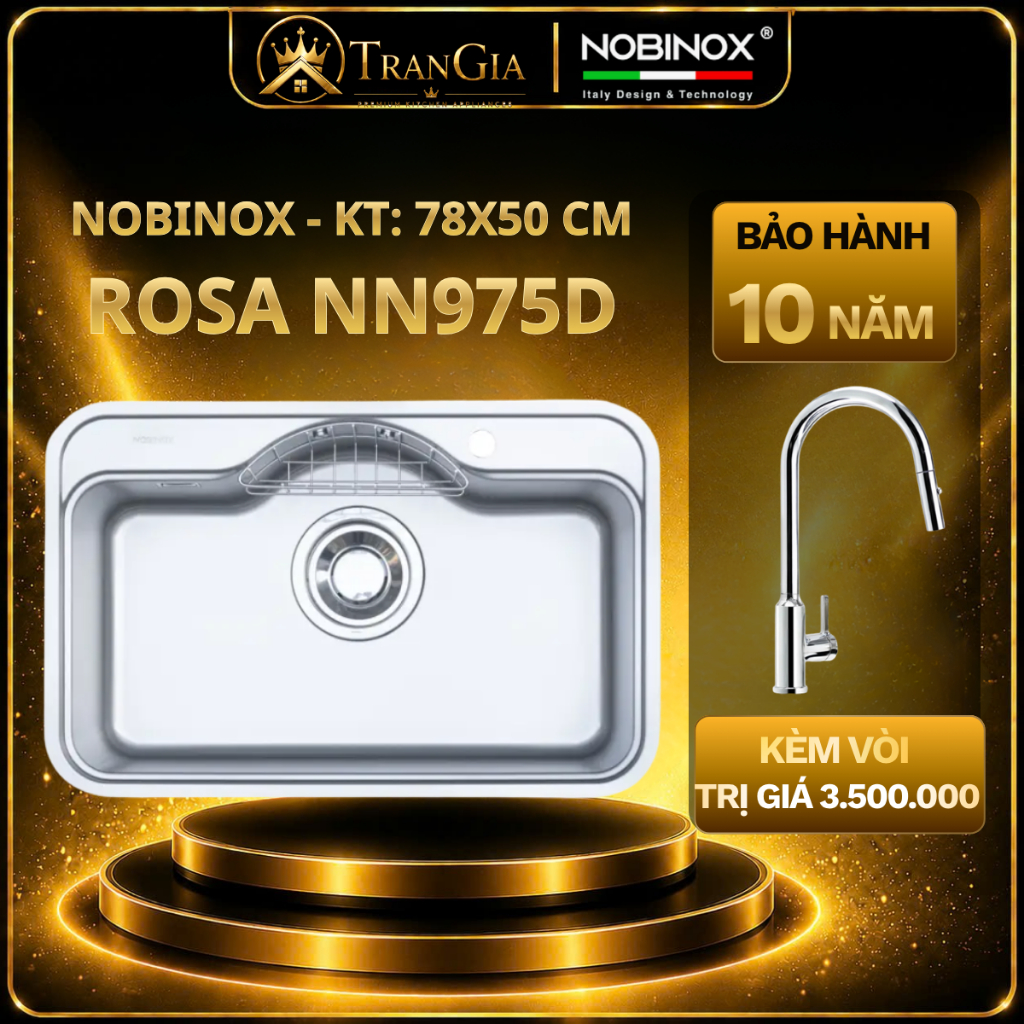 CHẬU RỬA BÁT NOBINOX ROSA NN975D | CHẬU RỬA 1 HỐ | HÀNG CHÍNH HÃNG