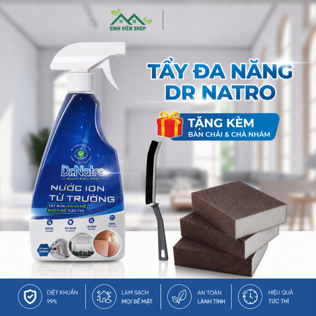 Nước tẩy rửa nhà bếp Dr.natro dung tích 500ml nước ion từ trường làm sạch bếp gas xoog nồi cặn canxi