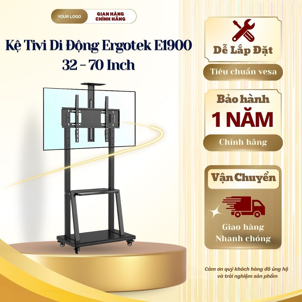 Kệ Tivi Di Động E1900 Có Bánh Xe - Giá Treo Tivi Di Chuyển Cho Tivi 32-70 Inch Cao Cấp