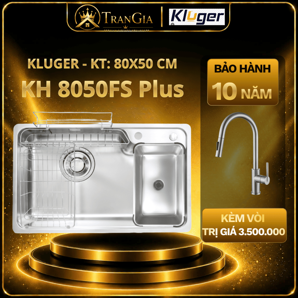 Chậu rửa bát Kluger KH8050FS Plus | Bồn rửa bát Kluger KH 8050FS PLUS |  Tặng Vòi rửa bát