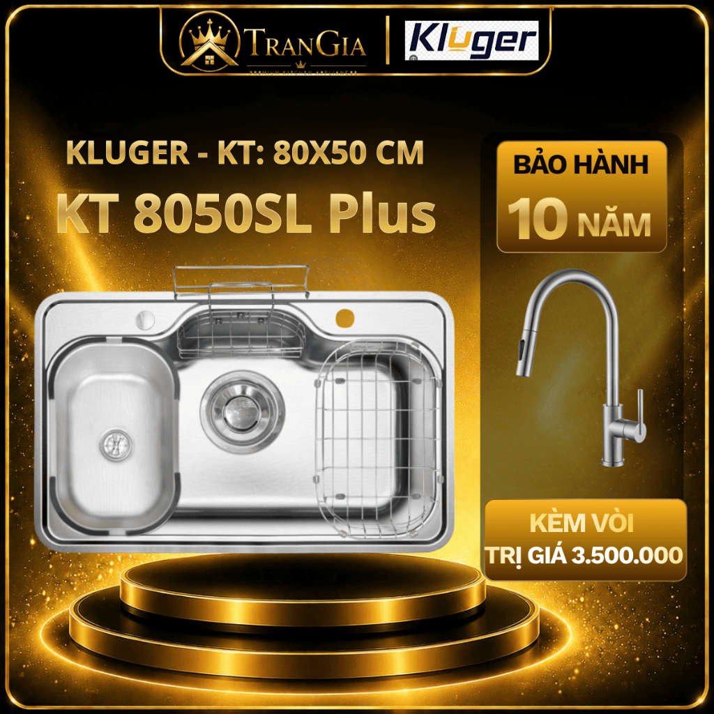 Chậu rửa bát Kluger KT8050SL Plus, Chậu rửa bát bán nguyệt bán âm Kluger