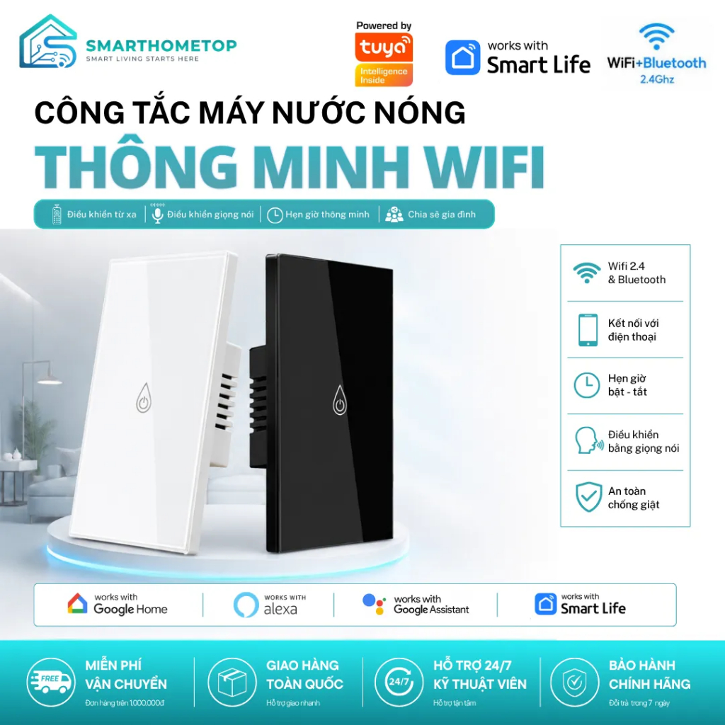 Công Tắc Bình Nóng Lạnh Thông Minh WiFi Tuya 20A 40A Điều Khiển Từ Xa Qua Điện Thoại