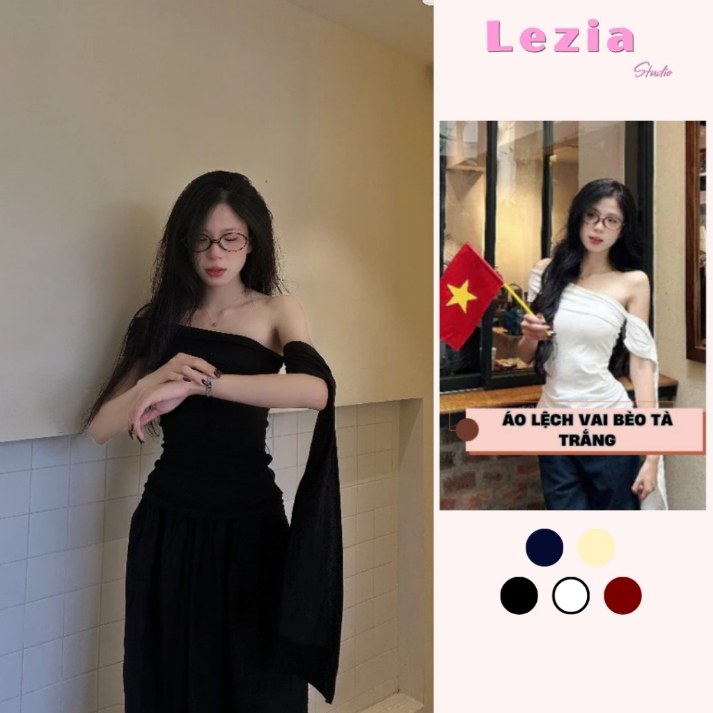Áo lệch vai phong cách tà lệch 1 bên cá tính, chất liệu thun mịn loại 1 - LEIZIA STUDIO - A8