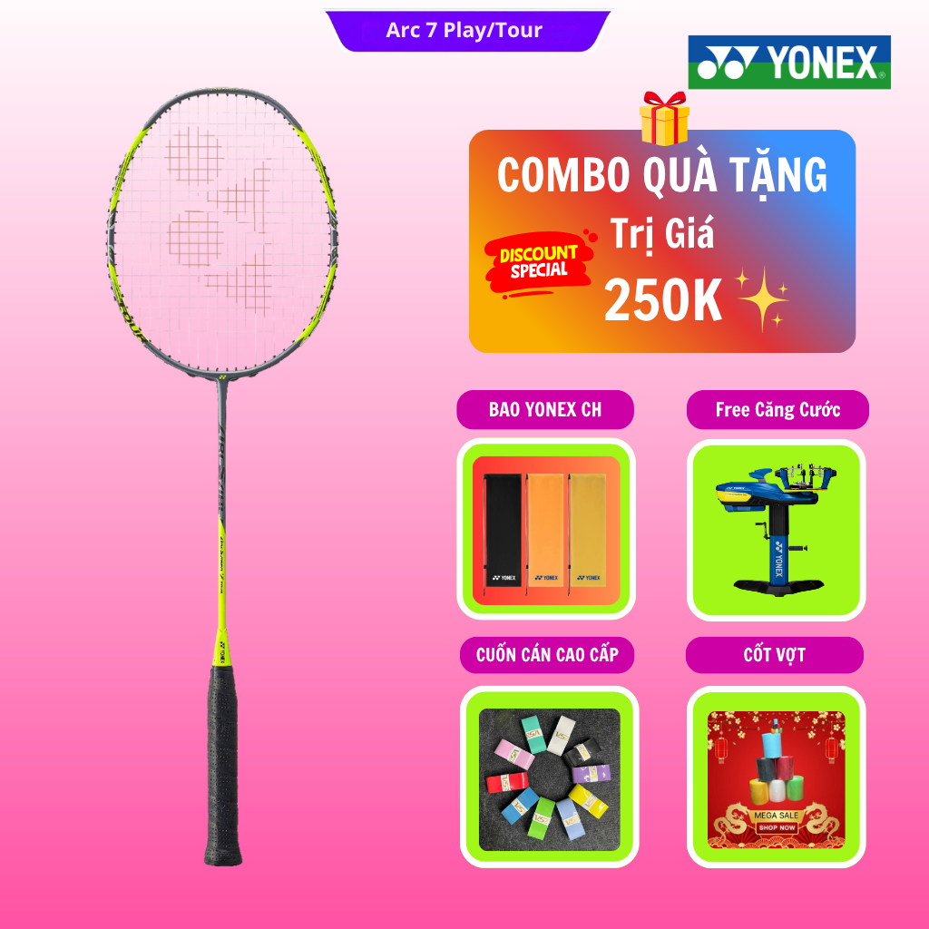 Vợt cầu lông Yonex Arcsaber 7 Play và Tour 4u chính hãng (kèm phiếu bảo hành Yonex Sunrise), tặng kè