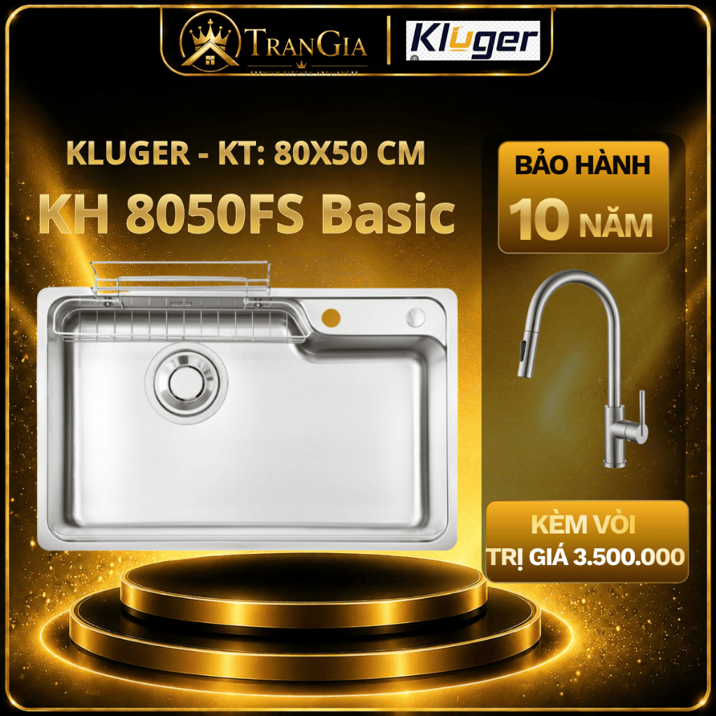 Chậu rửa bát Kluger KH8050FS Basic | Bồn rửa bát Kluger KH 8050FS BASIC | Tặng Vòi rửa bát