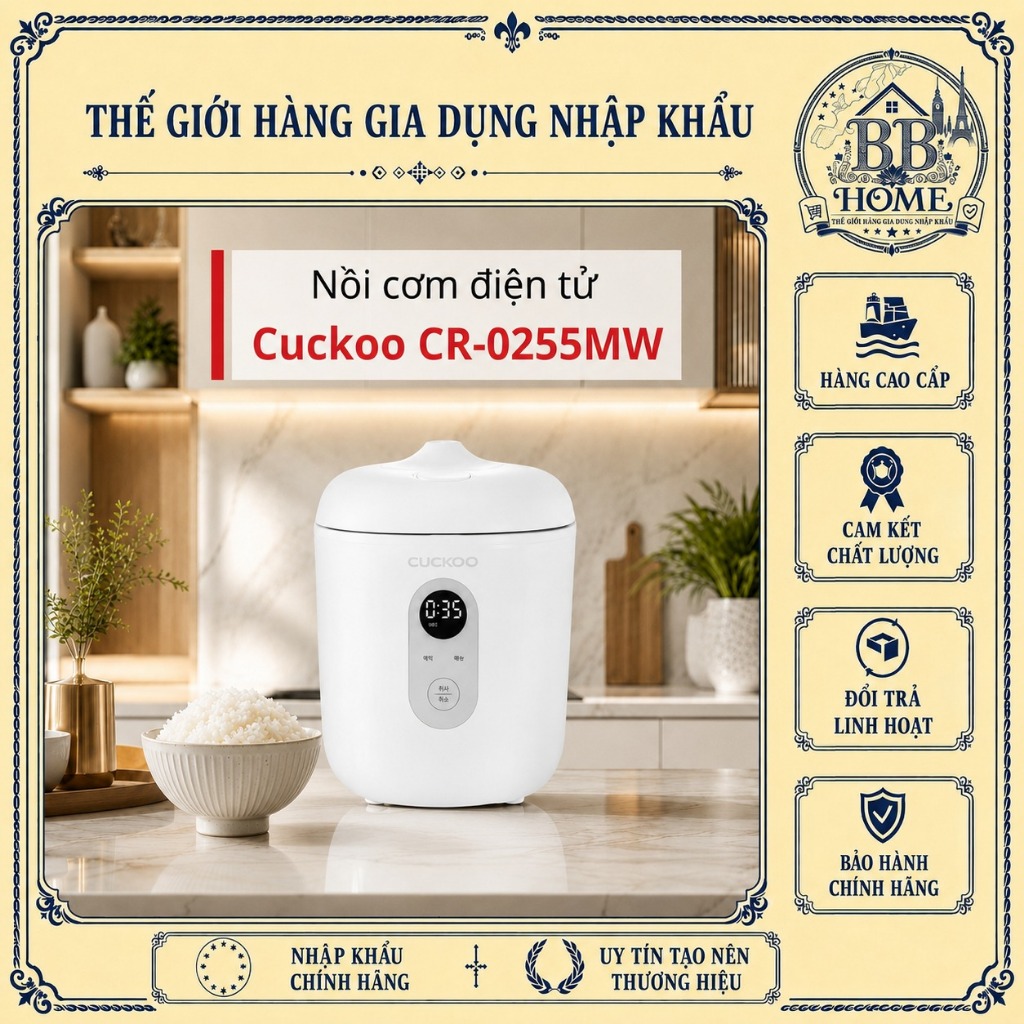 Nồi cơm điện tử mini 0.36L Cuckoo CR-0255MW bản nội địa Hàn Quốc