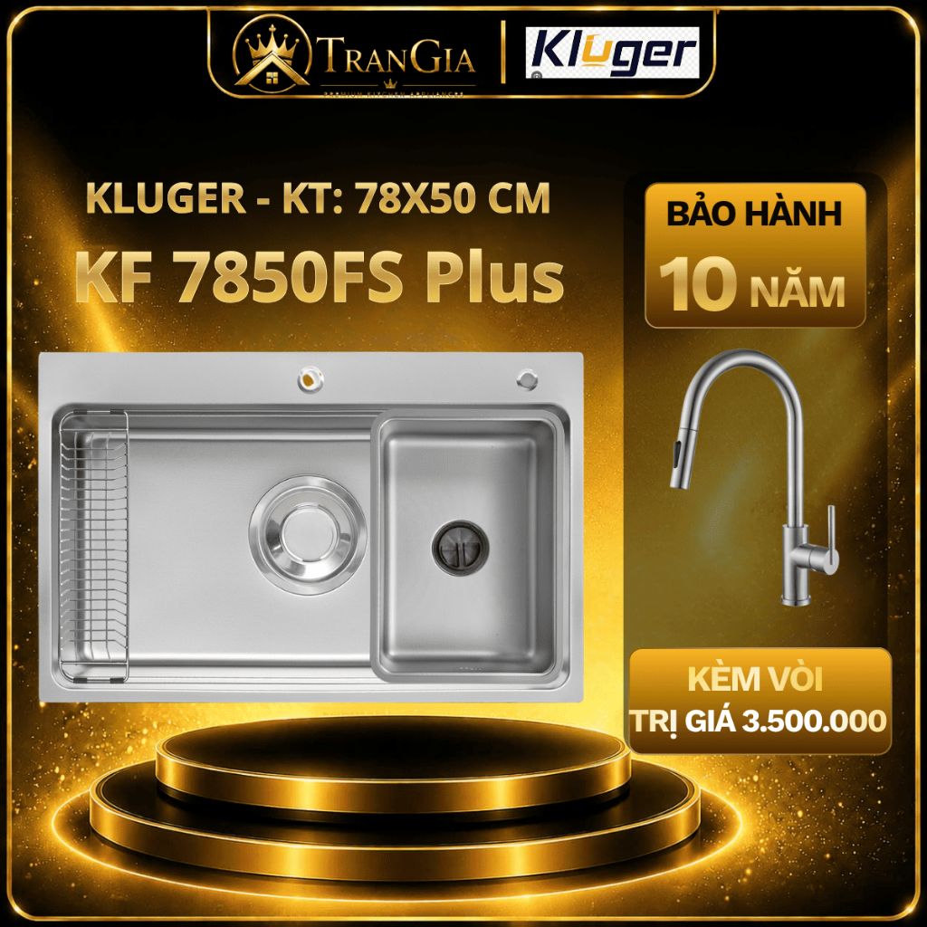 Chậu rửa bát Kluger KF7850FS Plus | Bồn rửa chén Kluger KF 7850FS PLUS | Tặng kèm vòi