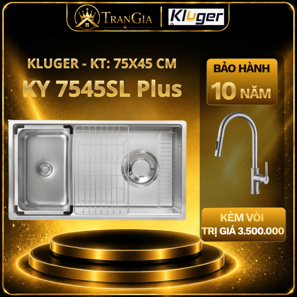 Chậu rửa bát Kluger KY7545SL Plus | Bồn rửa chén Kluger KY 7545SL PLUS | Tặng kèm vòi