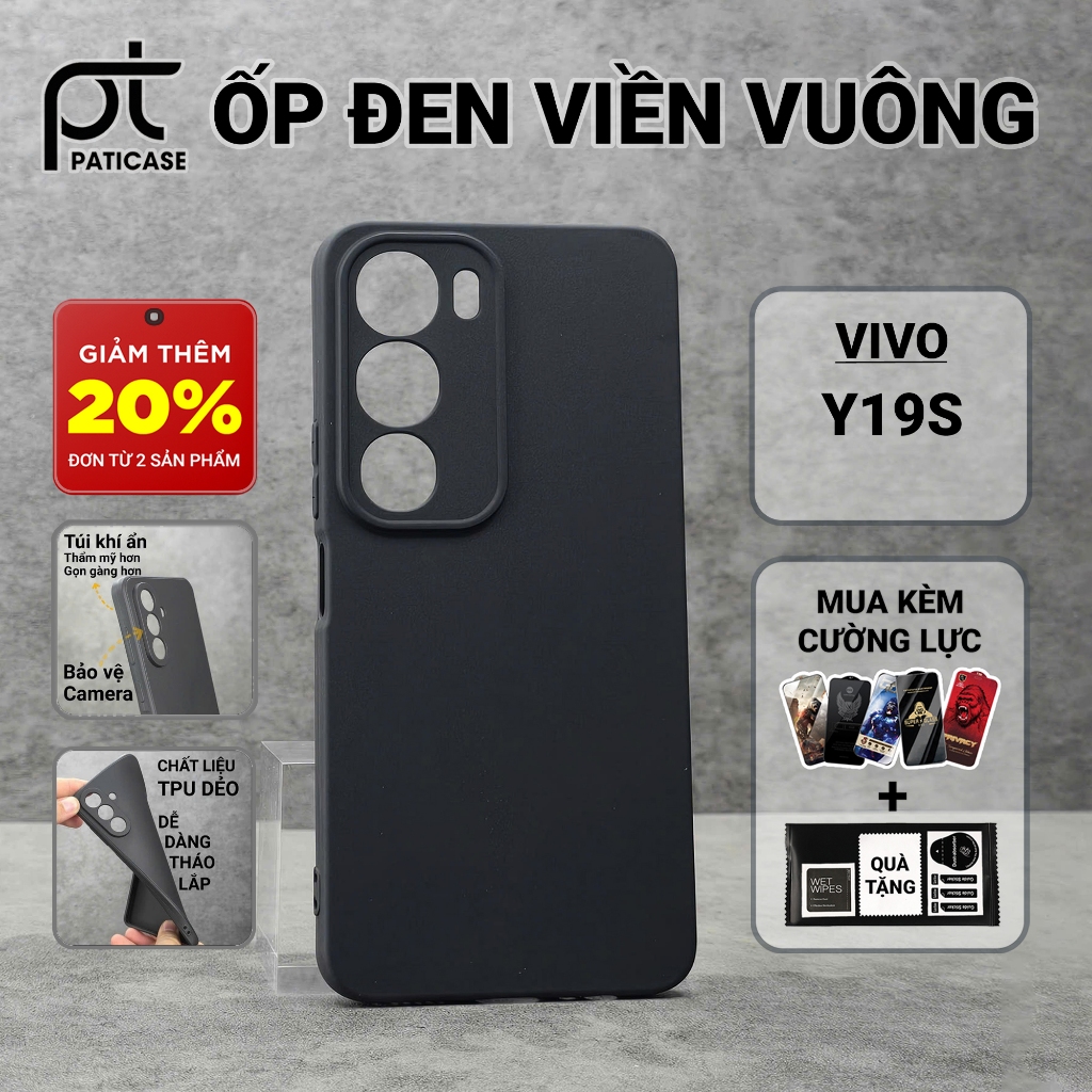 Ốp lưng Vivo Y19s, Y19s Pro Paticase trơn màu đen | Ốp điện thoại Vivo dẻo bảo vệ camera đt toàn diệ
