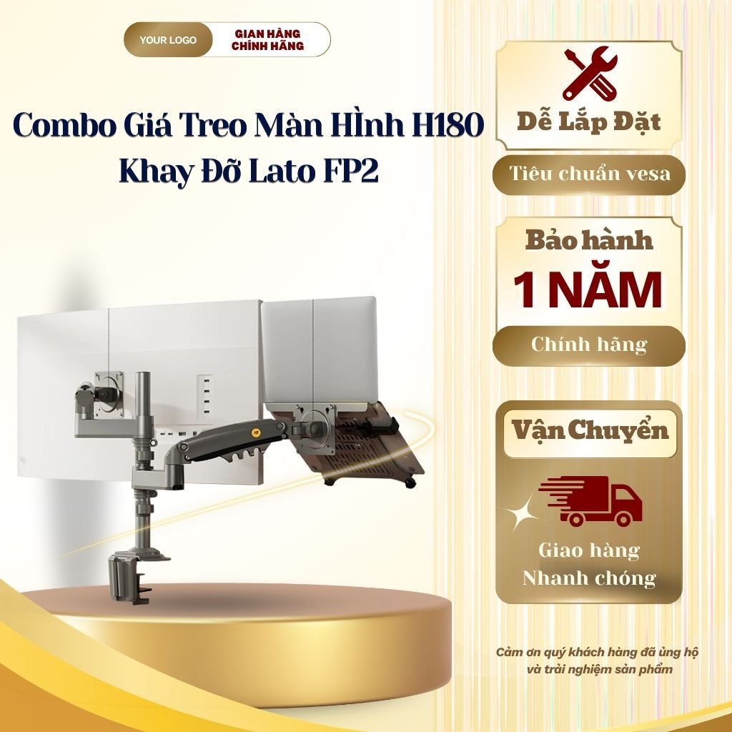 Bộ Giá Treo Màn Hình Đôi NB H180 + Giá Đỡ Máy Tính FP2 - Giải Pháp Setup Bàn Làm Việc Gọn Gàng
