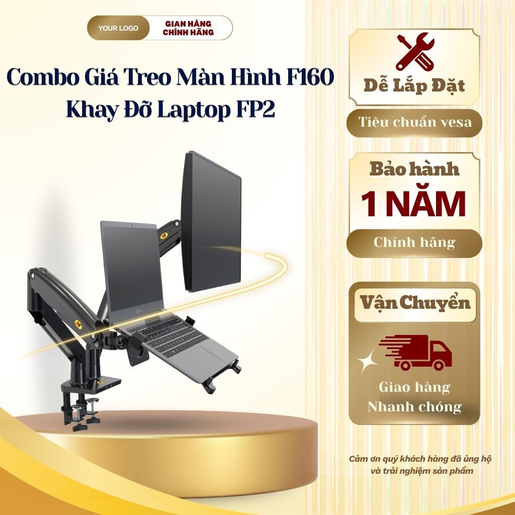 Bộ Tay Treo Màn Hình Kép North Bayou F160 + Khay Đỡ Laptop FP2 - Hàng Chính Hãng, Chịu Lực Tốt