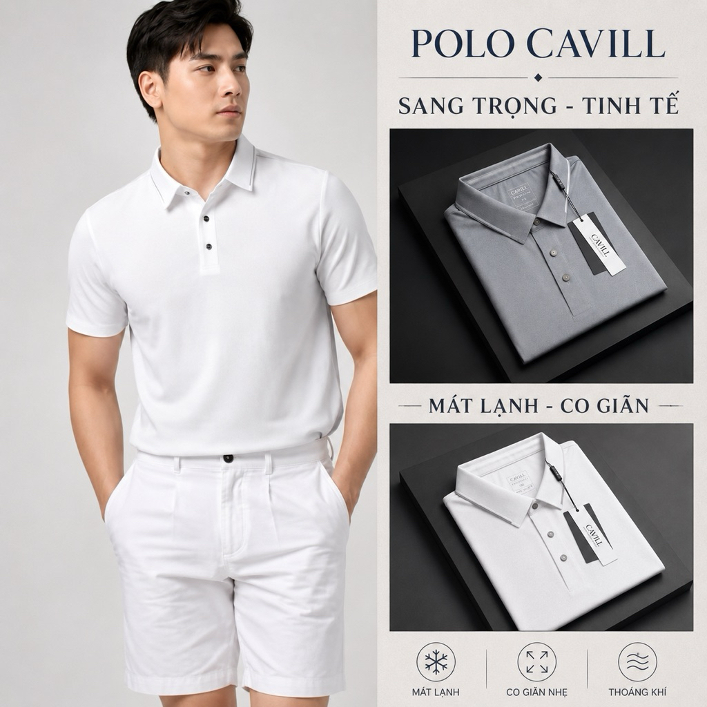 Áo Polo Nam CAVILL, Công Nghệ Không Đường May, Vải Cao Cấp Procool Nhẹ Mát Lạnh, Form Suông dễ mặc, 