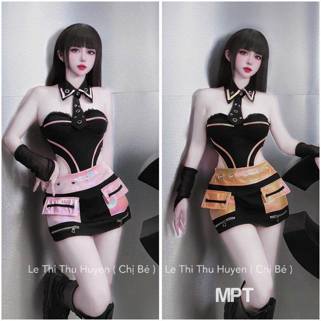 Set bodysuit cup ngực umi pha da bóng mix chân váy ngắn MPT