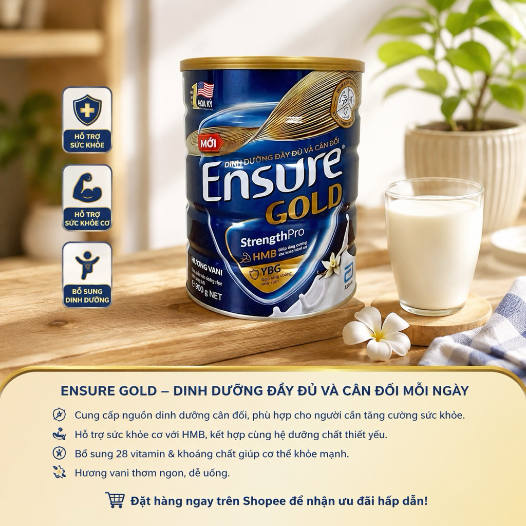 Sữa Ensure Gold hộp 800gr hương vani,hàng chính hãng HSD mới