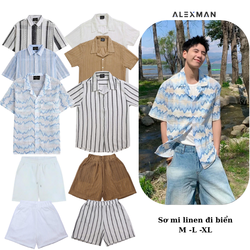 Áo Sơ Mi ALEXMAN A13 Đi Biển Cổ Vest Lưới Ren Form Rộng Unisex Cộc Tay Sea Breeze Du lịch hè 2026