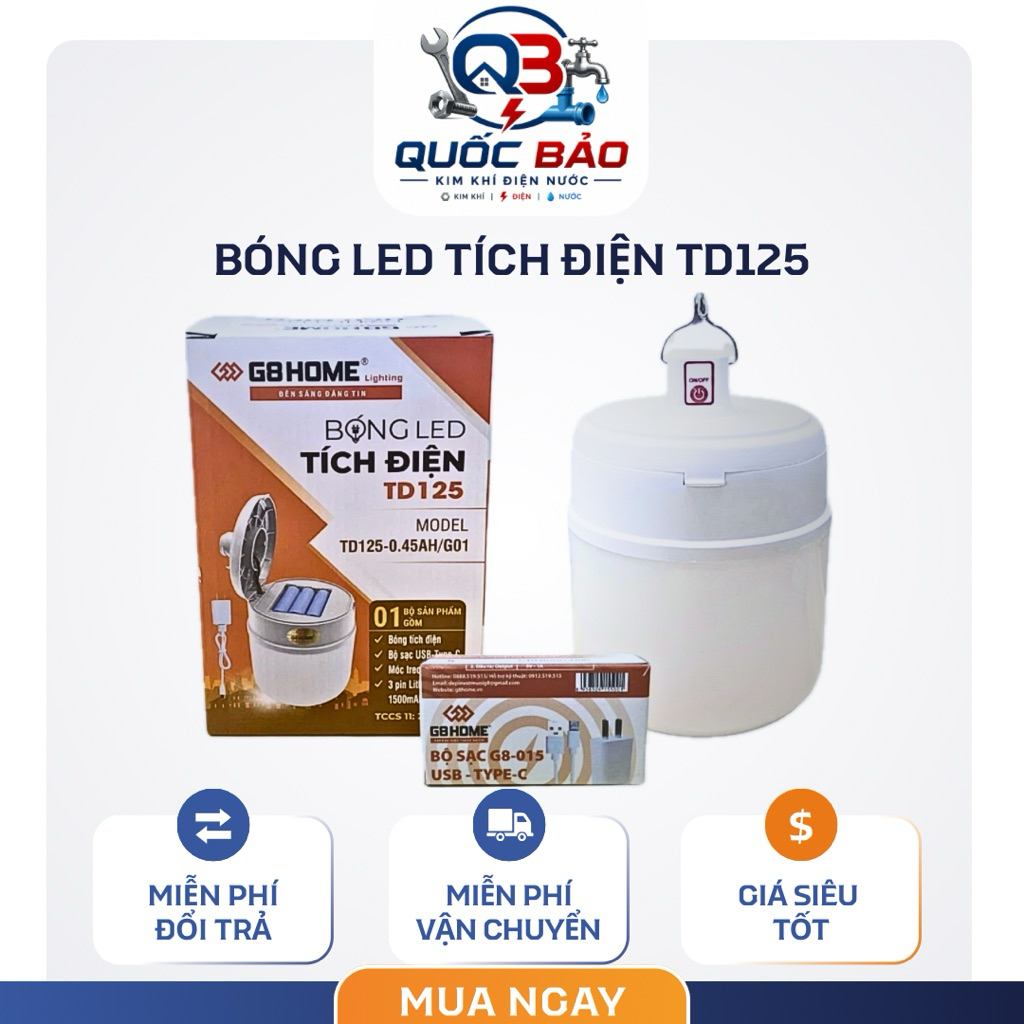 Bóng Led tích điện G8Home TD125 - 3 pin lithium 4500mAh