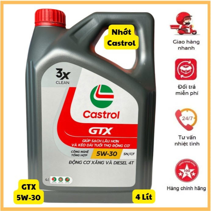 🎁Castrol GTX 5W30 4 Lít - Dòng Sản Phẩm Mới Nhất Của Castrol Cho Dòng Xe Xăng Và Dầu Đời Mới