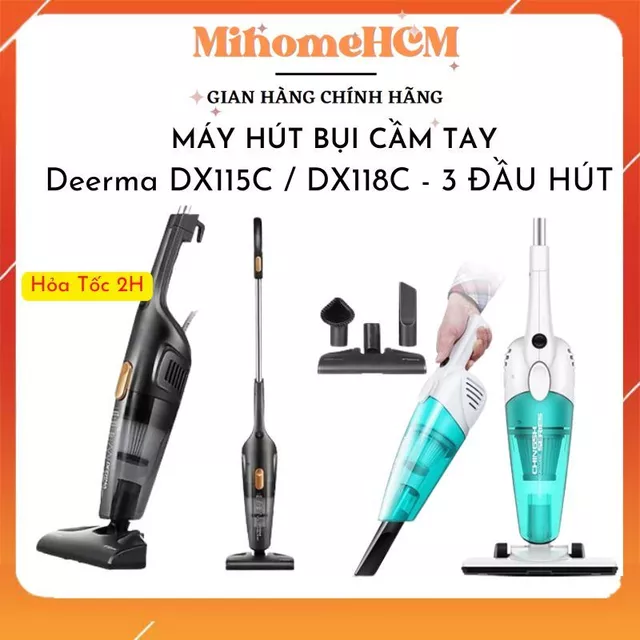 [HCM HỎA TỐC 2H] Máy hút bụi cầm tay Deerma DX118C (Xanh) / DX115C ( Đen) gia đình gia dụng 3 in1 đa năng - BH 6 tháng