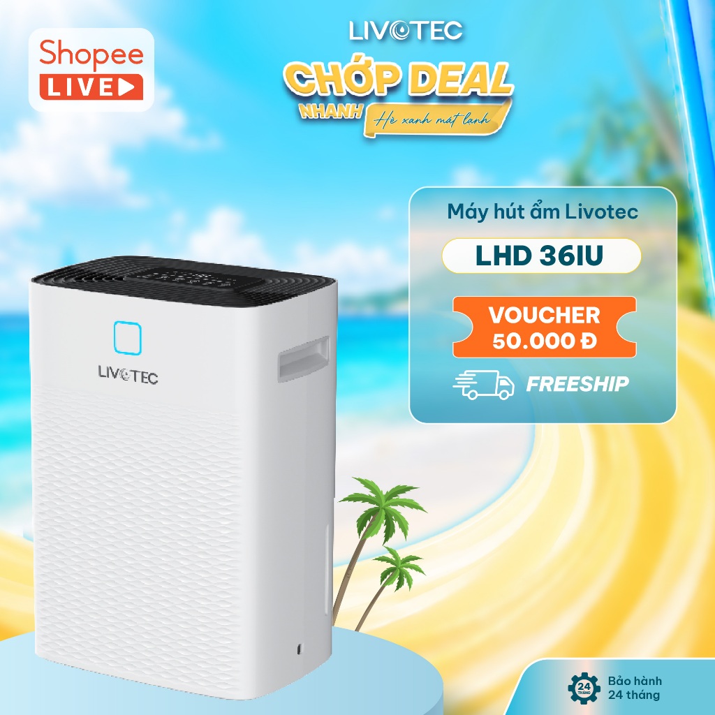 [LIVE] Máy Hút Ẩm Livotec 36L LHD-36IU - Công Nghệ Turbo-Dry Phát Ion Âm Dàn Tản Nhiệt Gold Fin