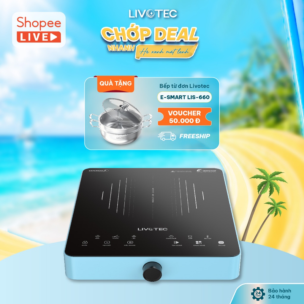 [LIVE-Tặng Bộ nồi inox 430 LIN-30S2] Bếp Từ Đơn Livotec ESmart LIS-660 Cảm Ứng Nút Vặn Mặt Kính Edur